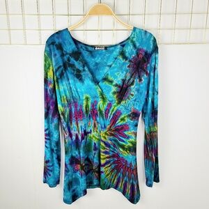 Jayli Blue Tie-Dye Empire Waist Bohemian Blouse Top